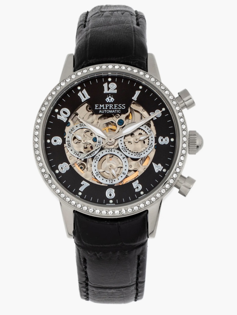 NEW! Empress Beatrice Automatic Skeleton Dial Leather-Band Watch with Day & Date